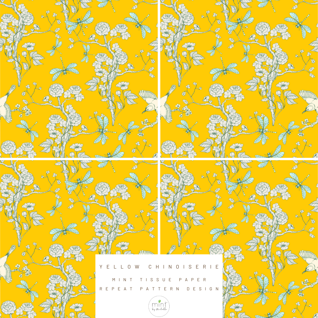 Yellow Chinoiserie - Mint Tissue Paper