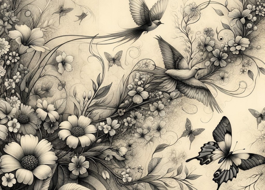 Botanical in Black & White - Mint Decoupage Paper
