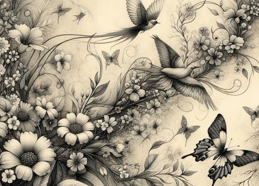 Botanical in Black & White - Mint Decoupage Paper